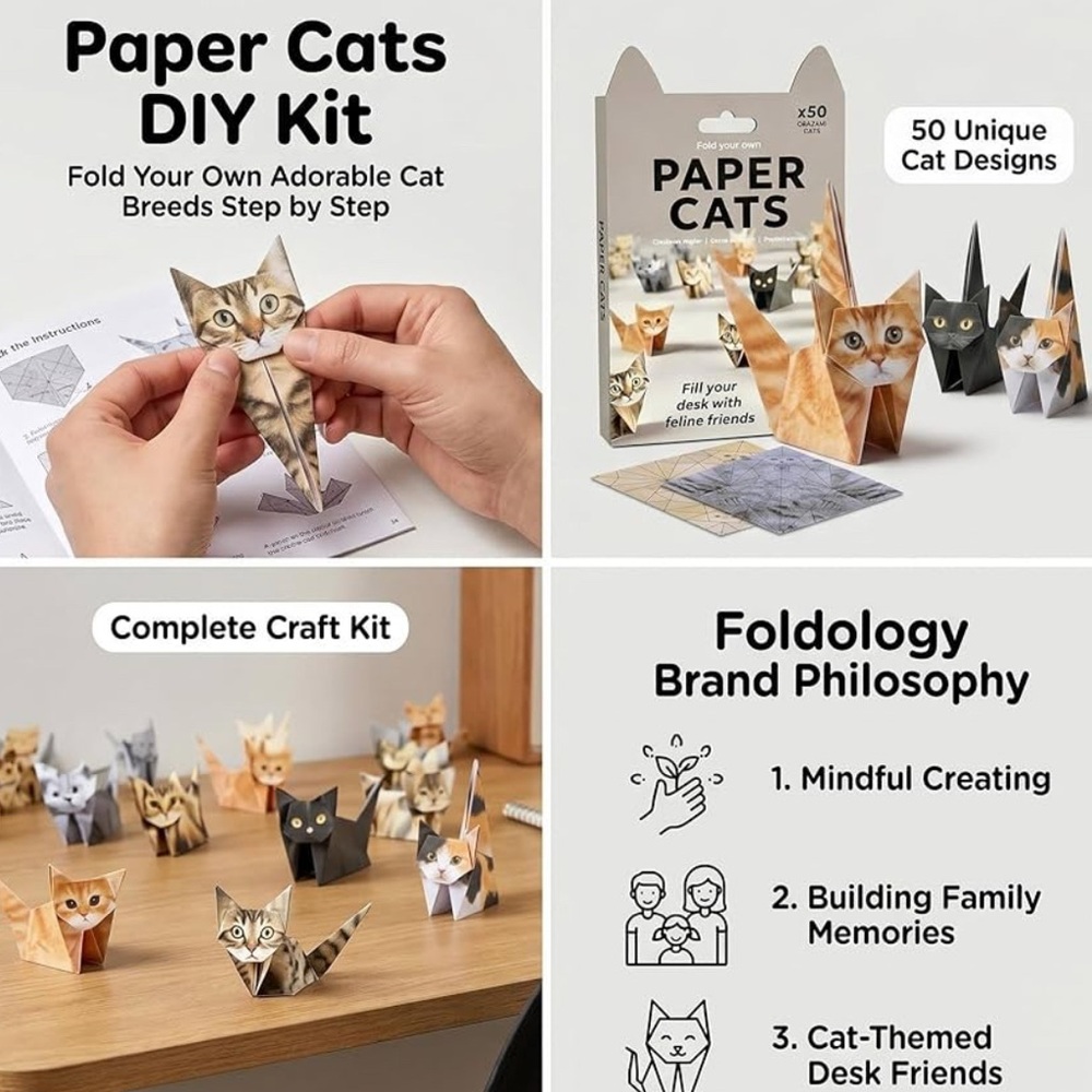 Fold Your Own Paper Cats Origami Kit! 50 Sheets - Multiple Breeds and Sizes! NWT - Picture 6 of 8